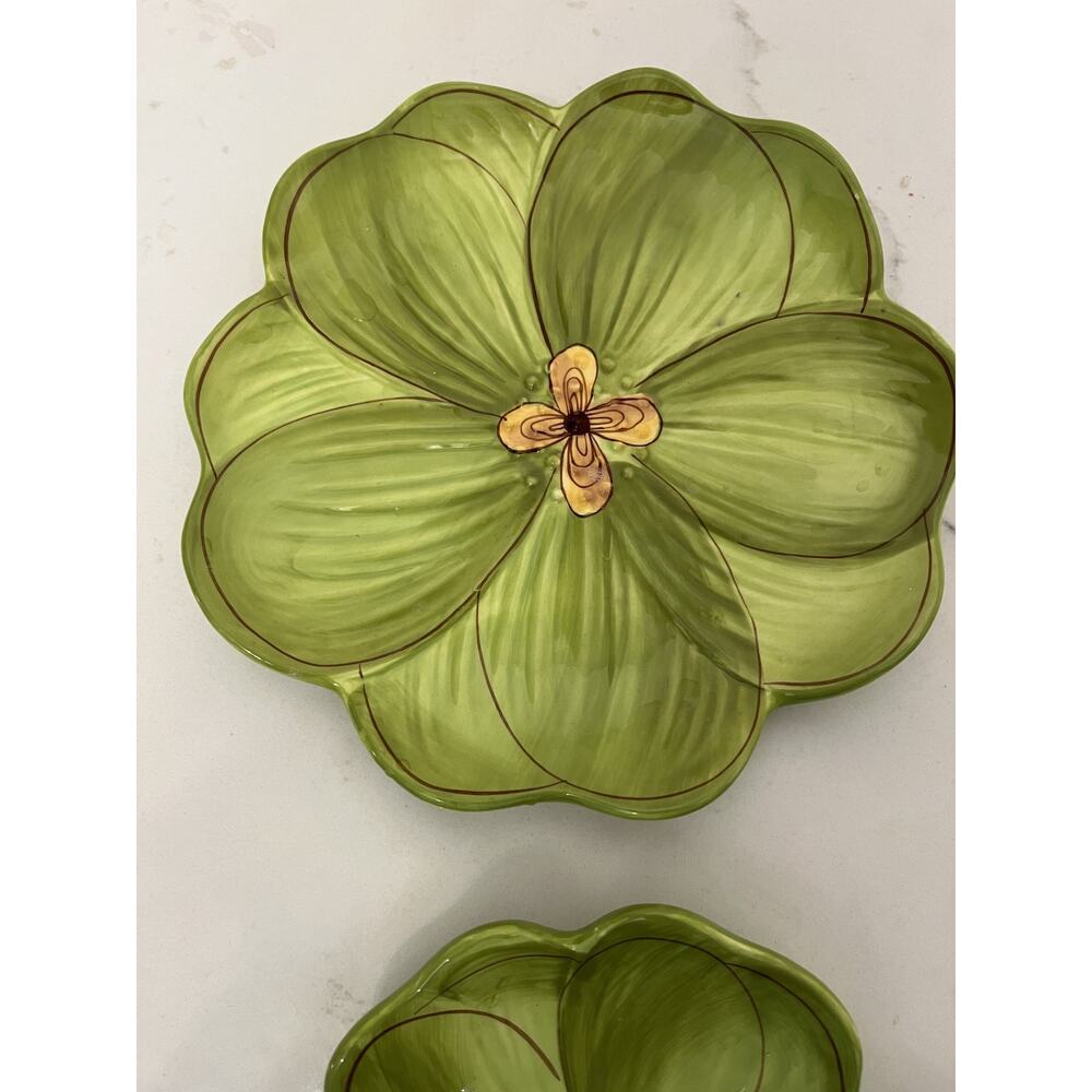 Laurie Gates Lola Stoneware Green Scalloped Serving Plates RETIRED- 2 Plates - Picture 2 of 7